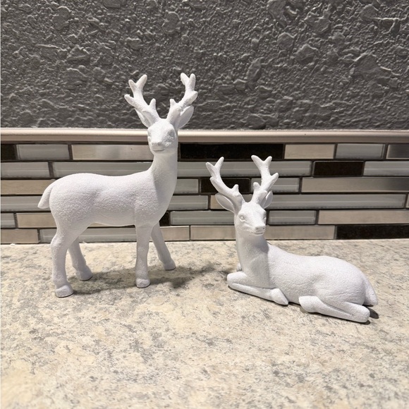 Other - Holiday White Shimmer Winter Christmas Deer Set of 2